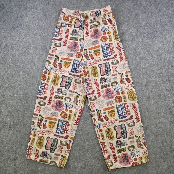 Wrangler x Free People‎ Jeans Womens 24 Wide Barrel Graphic Print High Rise Leg - Picture 2 of 16